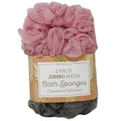 Wholesale - 2pc PINK/GREY JUMBO BATH MESH SPONGES C/P 18, UPC: 769898953996